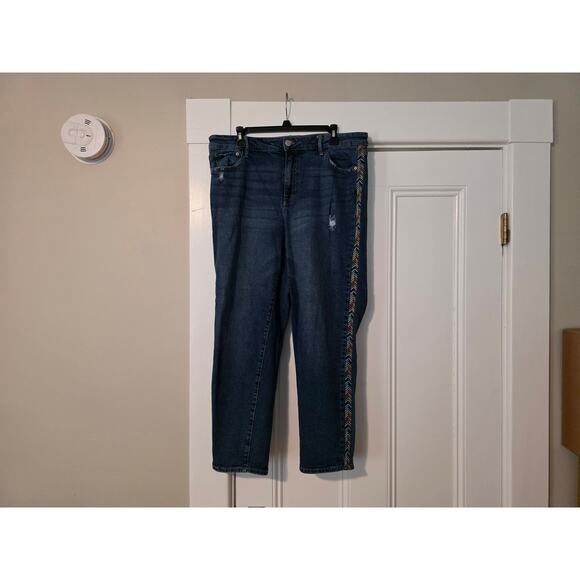 Knox Rose Mid Rise Straight Jeans Size 14W Embroidered Tuxedo Stripe Tapered - Picture 2 of 8